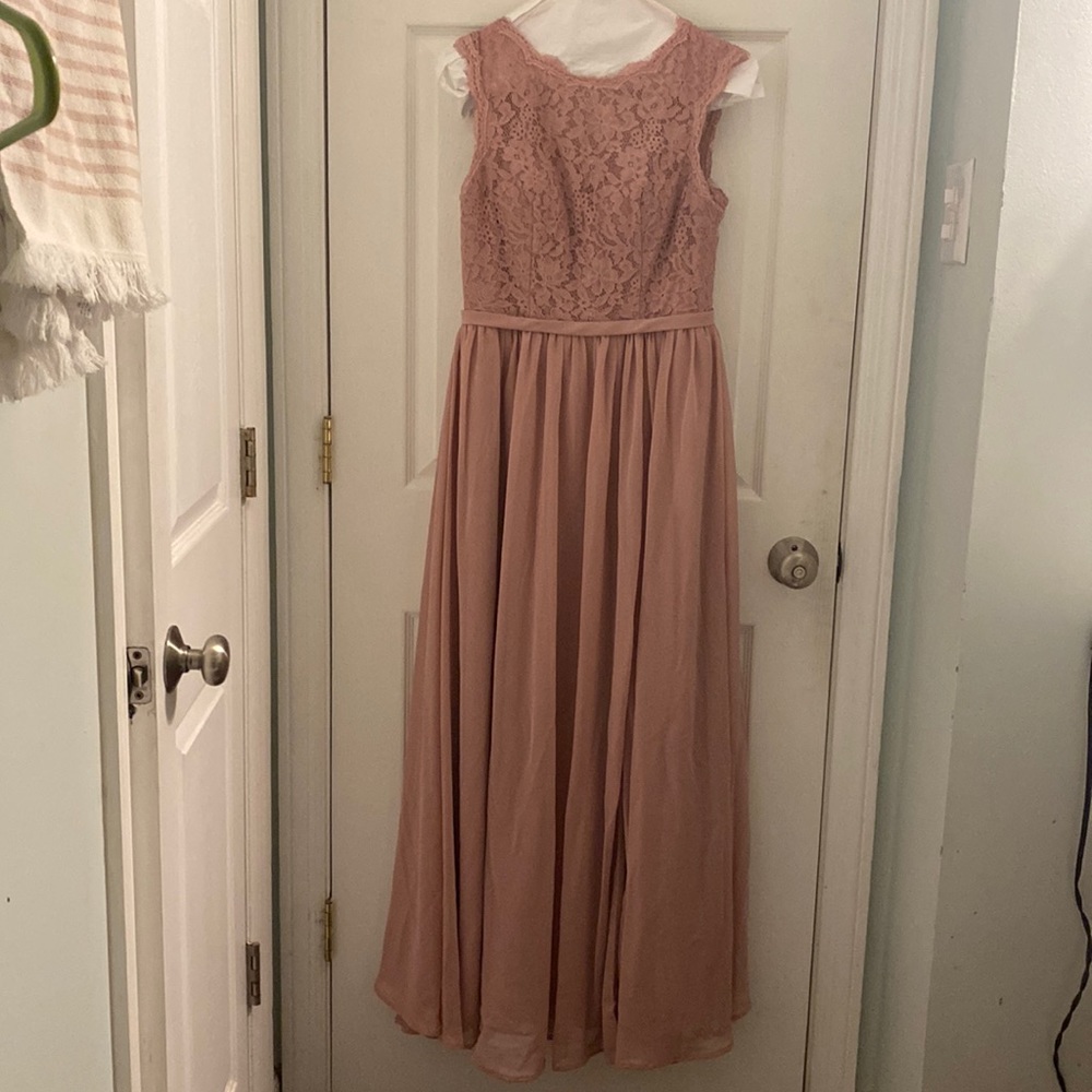 Azazie Arden Dusty Rose Pink Lace Maxi Bridesmaid Wedding Dress Size 6 A6